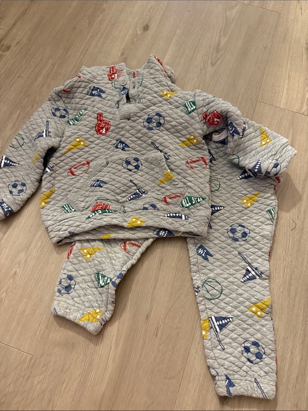 Andy & Evan Cozy Gray Quilted Kids Pajama Set with Sports Print